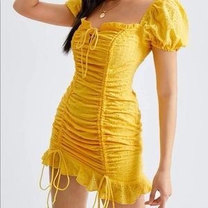 SHEIN: puff sleeve lace up front schiffy dress